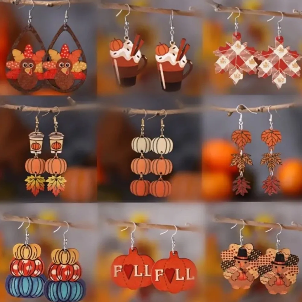 NWT! Thanksgiving & Autumn Wood Pierced Earrings! 1/$9 OR 2/$16 OR 3/$21!